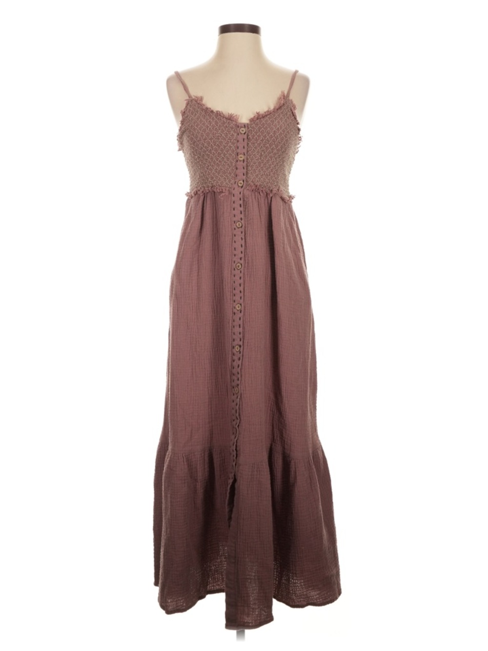 NWT: Easel Smocked Mauve Button-Front Maxi Dress with Spaghetti Straps